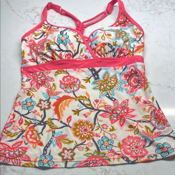 Free Country Tankini Top Pink and Aqua Floral Beach Swim Vacation Size Small - Picture 4 of 10
